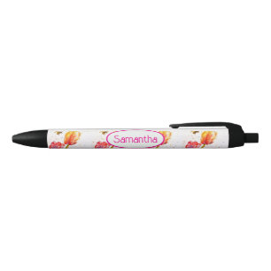 Pink Red Tulip Watercolor and Bee Girls Name Pen