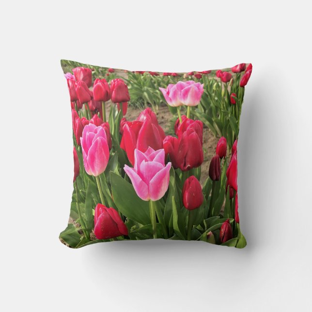 Pink & Red Tulips Throw Pillow (Front)