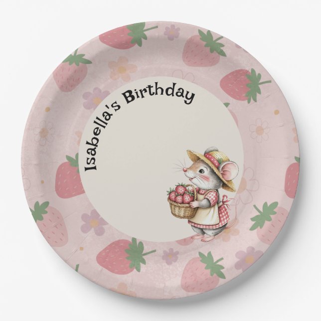 Pink Red Two Sweet Strawberry 2nd Birthday Party Paper Plates (Front)