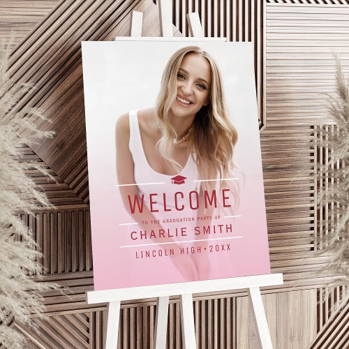 Pink Red Typography Photo Graduation Welcome Foam Board