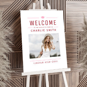 Pink Red Typography Photo Graduation Welcome Foam Board