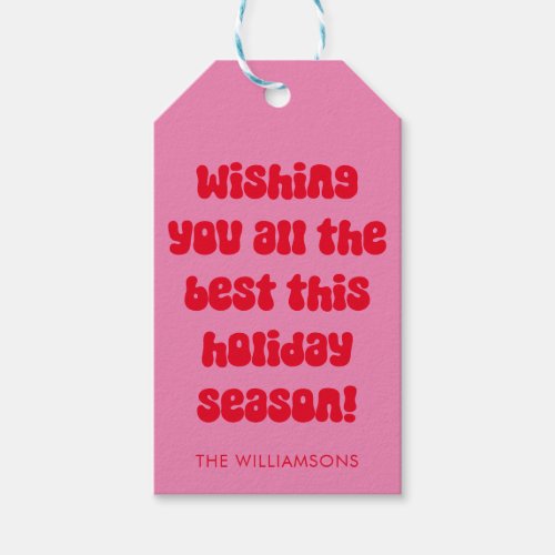 Pink Red Typography Retro Christmas Personalized Gift Tags