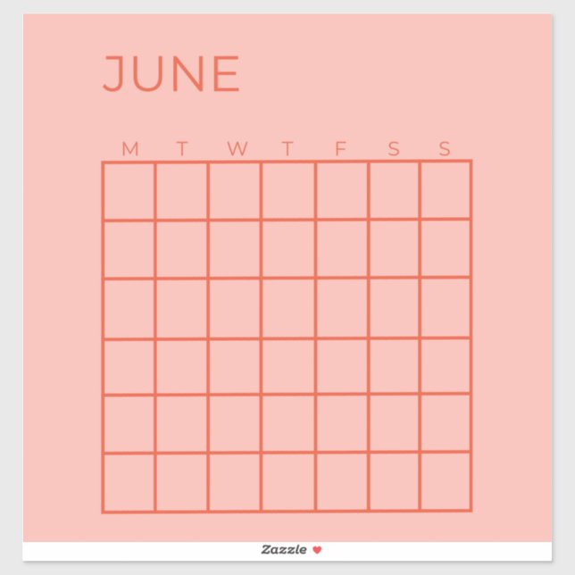 Pink Red Undated June Calendar for Organization Sticker (Sheet)
