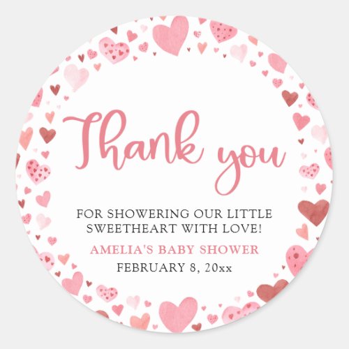 Pink Red Valentine A Little Sweetheart Baby Shower Classic Round Sticker