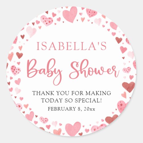 Pink Red Valentine A Little Sweetheart Baby Shower Classic Round Sticker