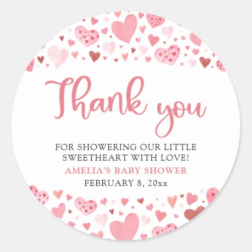 Pink Red Valentine A Little Sweetheart Baby Shower Classic Round Sticker