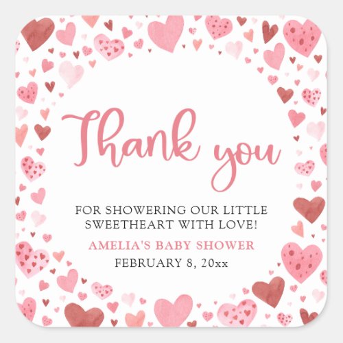 Pink Red Valentine A Little Sweetheart Baby Shower Square Sticker