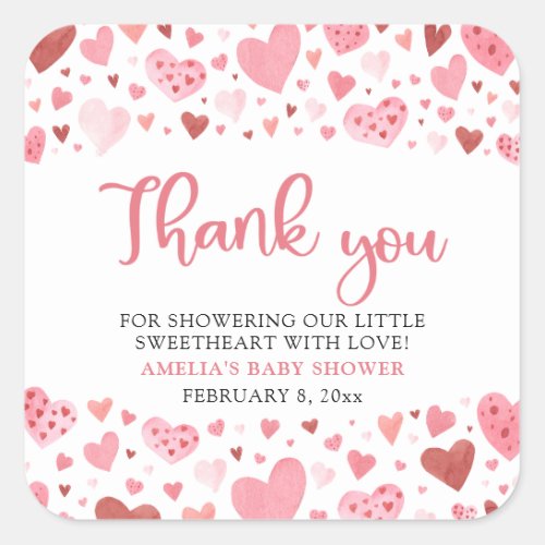 Pink Red Valentine A Little Sweetheart Baby Shower Square Sticker