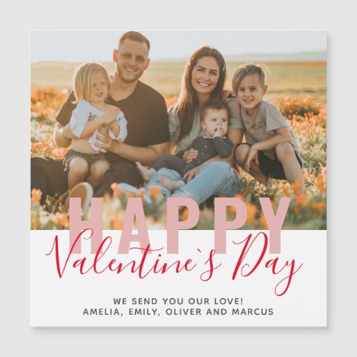 Pink Red Valentines Day Script Family Photo Card
