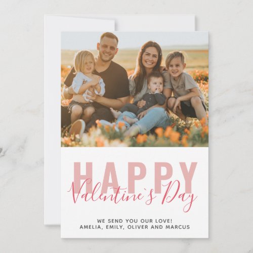 Pink Red Valentines Day Script Family Photo  Holiday Card