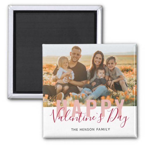 Pink Red Valentines Day Script Family Photo Magnet