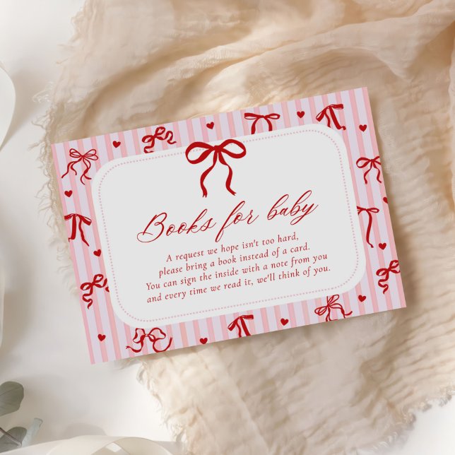 Pink Red Valentines Baby Shower Book Request Enclosure Card (Creator Uploaded)
