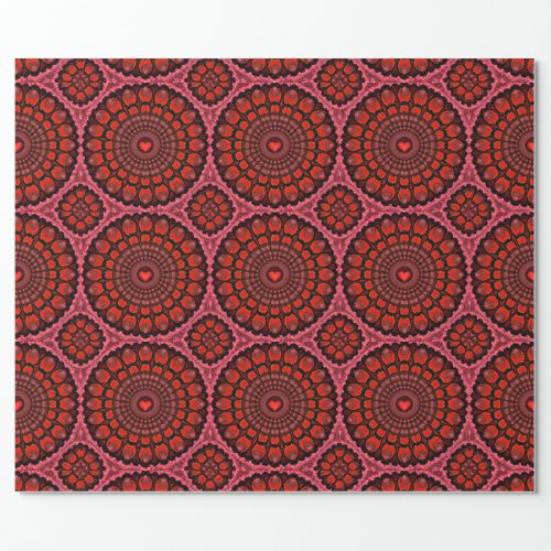 Pink  Red Valentines Day Heart Mandala Wrapping Paper