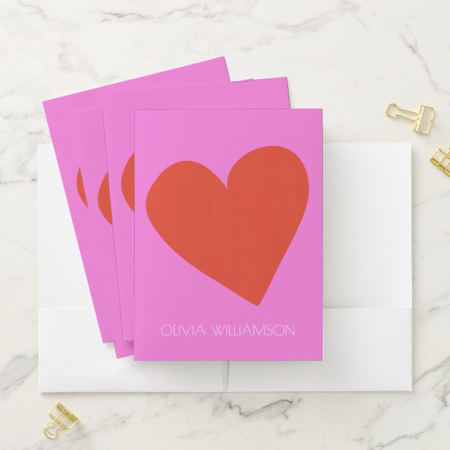 Pink Red Valentine's Day Heart Modern Custom Pocket Folder (In Situ)
