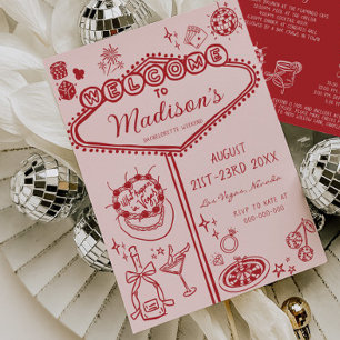 Pink Red Vegas Bachelorette Weekend Itinerary Invitation