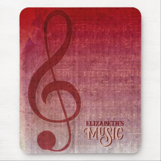 Pink Red Vintage Grunge Clef Symbol Music Sheet Mouse Pad