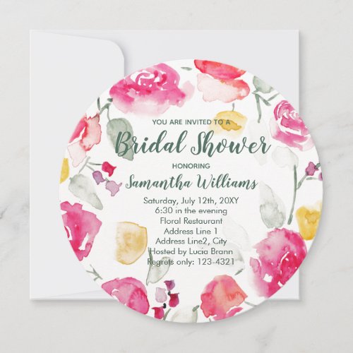 Pink Red Watercolor Bridal Shower Circle Invite