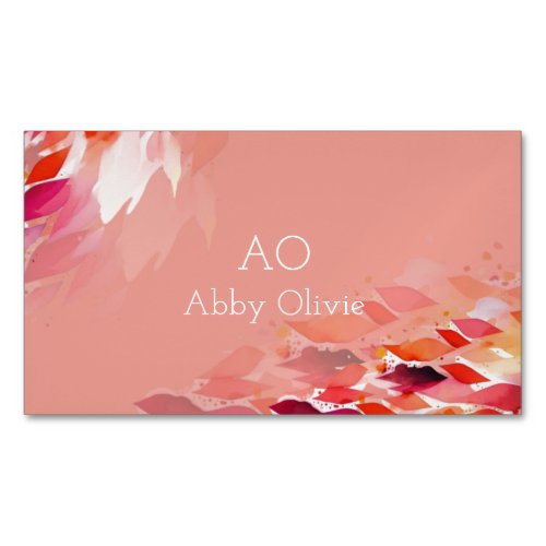 Pink red watercolor business card magnet