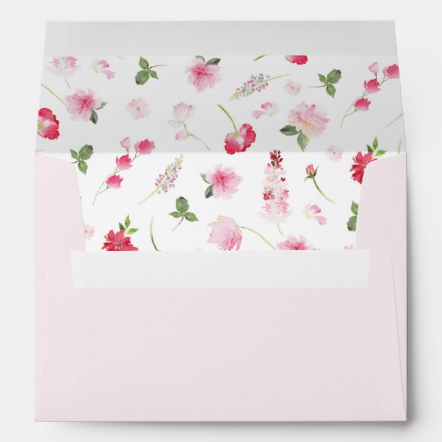 Pink Red Watercolor Floral Bridal Shower Envelope (Back (Bottom))