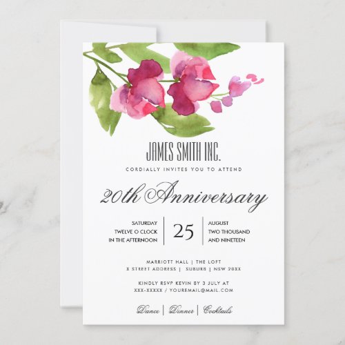 PINK RED WATERCOLOR FLORAL CORPORATE PARTY EVENT INVITATION