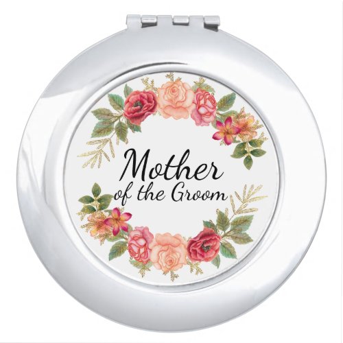 Pink Red Watercolor Floral Mother of Groom Compact Mirror
