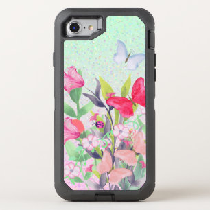 Pink & Red Watercolor Flowers & Butterflies OtterBox Defender iPhone SE/8/7 Case