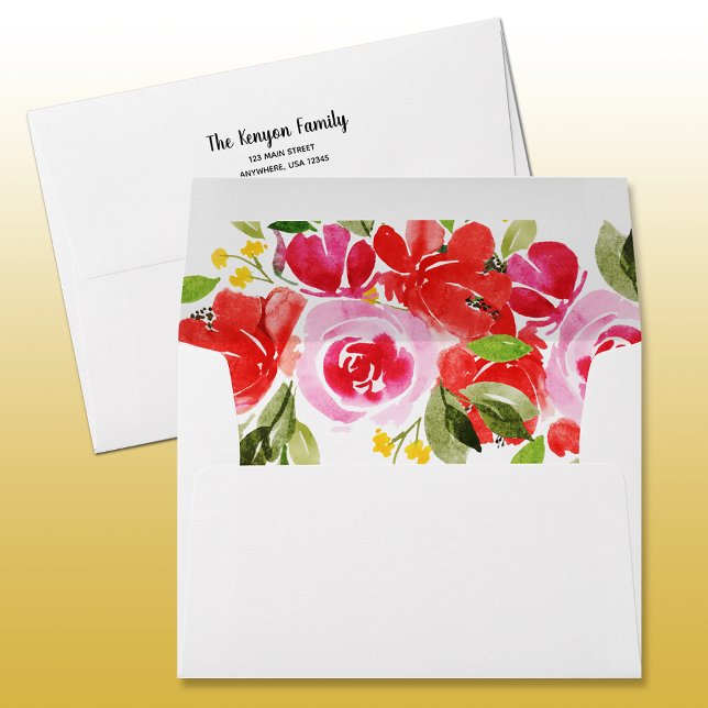 Pink Red Watercolor Flowers Envelopes 5 x 7 (Creator Uploaded)