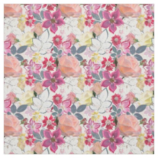 Pink, red watercolor flowers. fabric