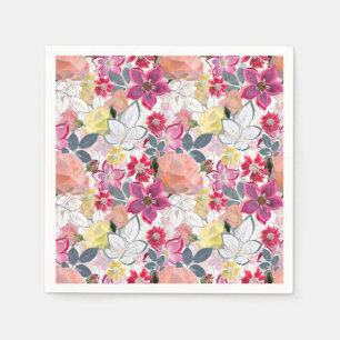 Pink, red watercolor flowers. napkins