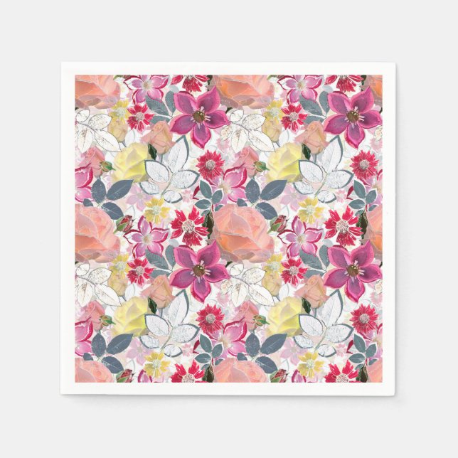 Pink, red watercolor flowers. napkins (Front)