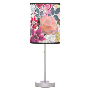 Pink, red watercolor flowers. table lamp