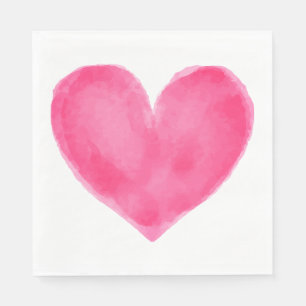 Pink Red Watercolor Heart - Wedding Party Love Napkins