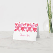 Pink Red Watercolor Hearts Birthday Thank You Card