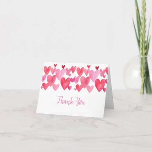 Pink Red Watercolor Hearts Birthday Thank You Card