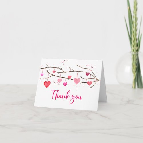 Pink Red Watercolor Hearts Birthday Thank You Card