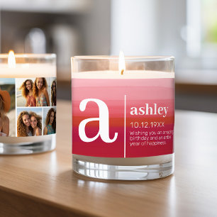 Pink Red Watercolor - Mod Monogram - Photo Collage Scented Candle