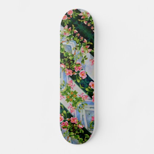 Pink red watercolor roses skateboard