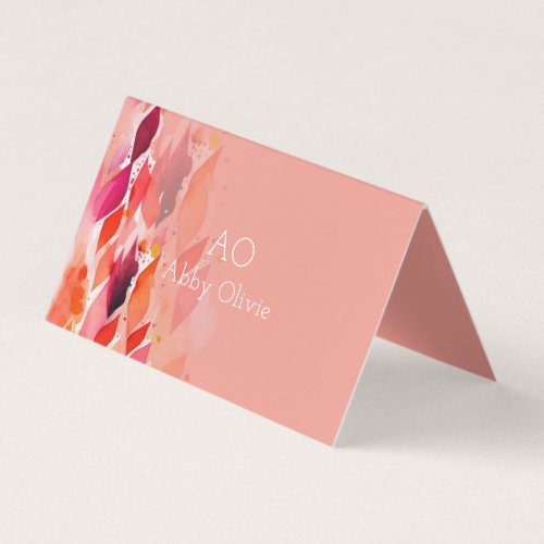 Pink red watercolor square business card