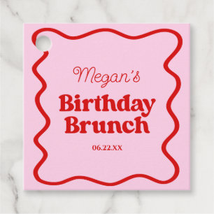 Pink Red Wavy Border Birthday Brunch Party Favor Tags