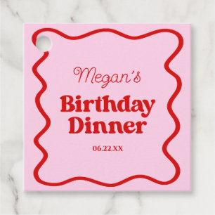 Pink Red Wavy Border Birthday Dinner Party Favor Tags