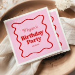 Pink Red Wavy Border Birthday Party Napkins<br><div class="desc">This is a Pink Red Retro Wavy Border Birthday Party Paper Napkins!</div>