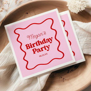 Pink Red Wavy Border Birthday Party Napkins