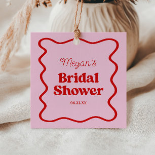 Pink Red Wavy Border Bridal Shower Favor Tags