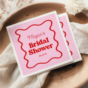 Pink Red Wavy Border Bridal Shower Paper Napkins