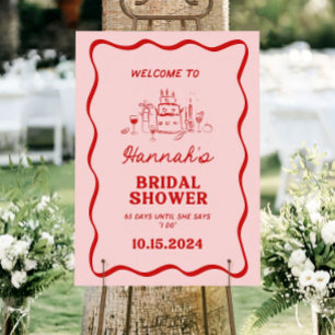 Pink + Red Wavy Border Bridal Shower Sign Template