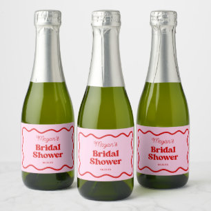 Pink Red Wavy Border Bridal Shower Sparkling Wine Label