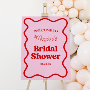 Pink Red Wavy Border Bridal Shower Welcome Sign
