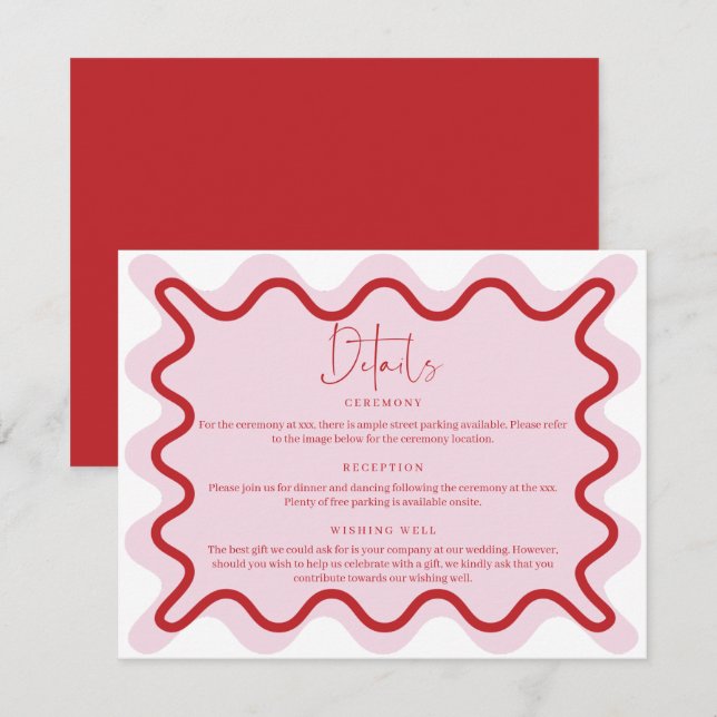 Pink Red Wavy Border Details Enclosure Card (Front/Back)