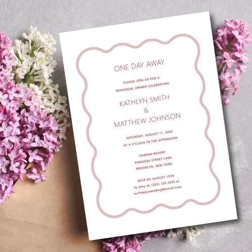 Pink Red Wavy Border Modern Retro One Day Away Invitation