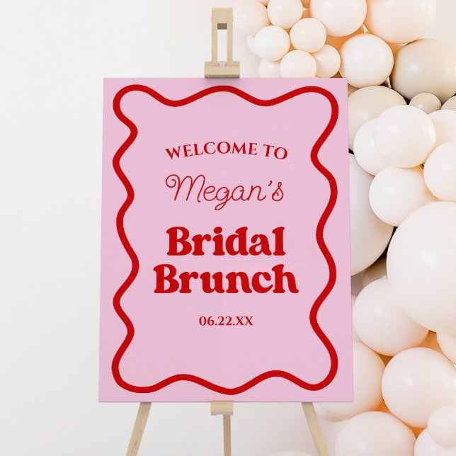 Pink Red Wavy Bridal Shower Brunch Welcome Sign (Creator Uploaded)